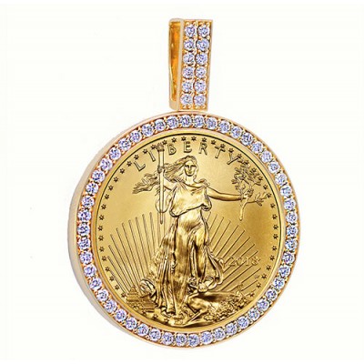 14KT GOLD DIAMOND PENDANT to fit U.S. 1 oz. Eagle 1.10 cts. (coin excluded)